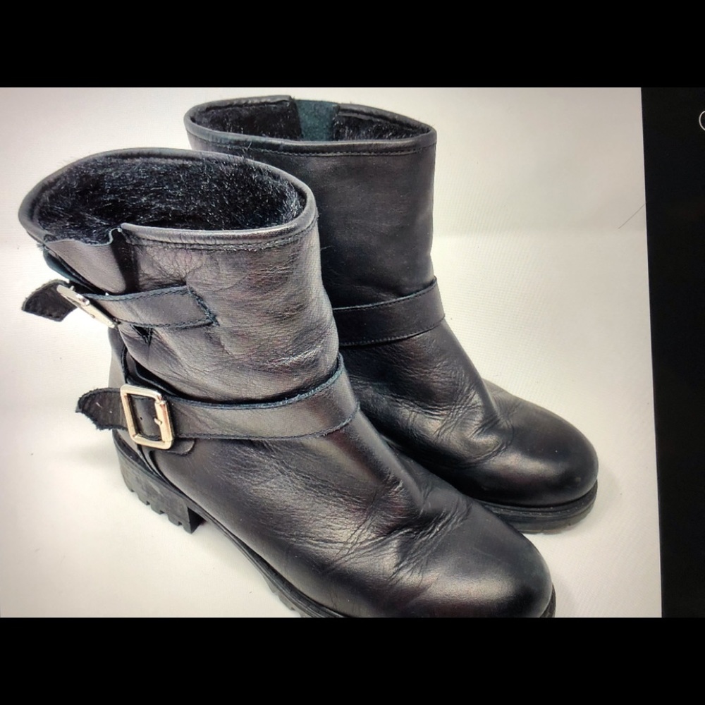 Zara Basic Moto Fur Lined Combat Boots Black 40